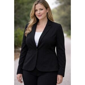 Worthington Stretch Womens Black Pinstripe Single Button Blazer Jacket Size 12